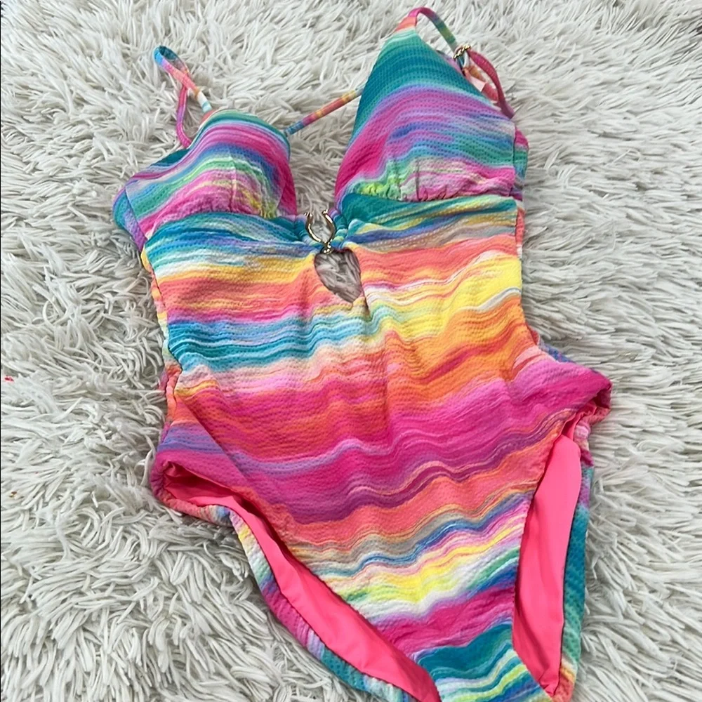 BECCA Women's Verano One Piece Swimsuit, Plunge Neck, Bathing Suits